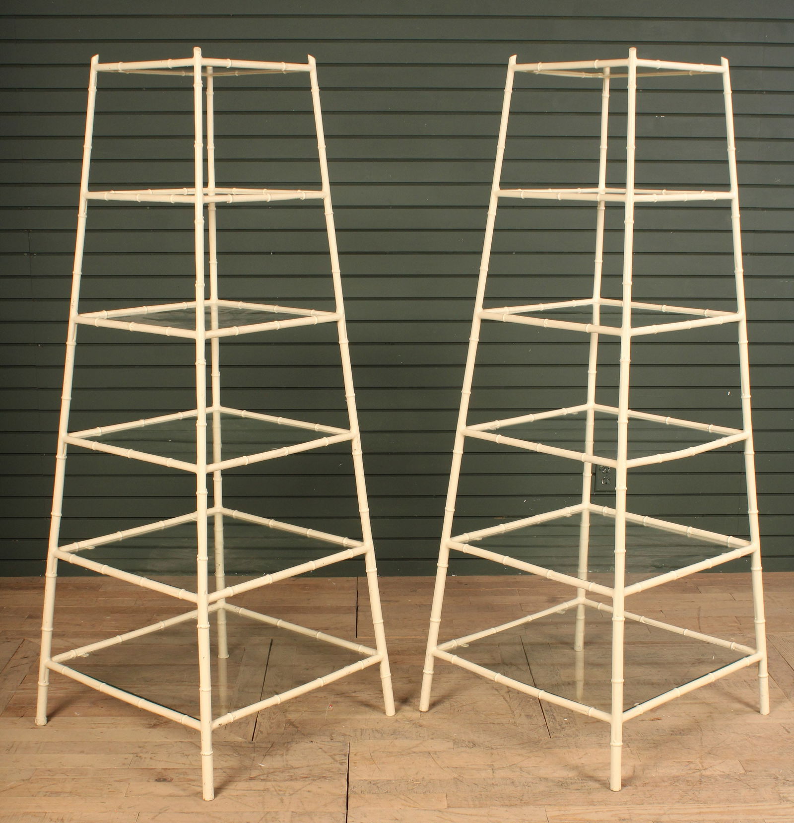 Pair Faux Bamboo Metal Display Shelves (1 of 6)