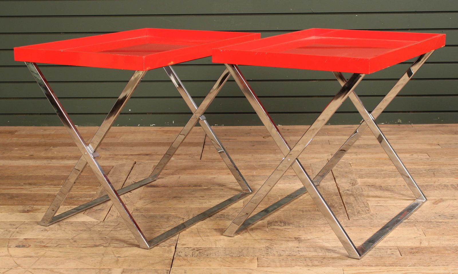 Pair Chrome and Lacquer Campaign Style Tables (1 of 4)