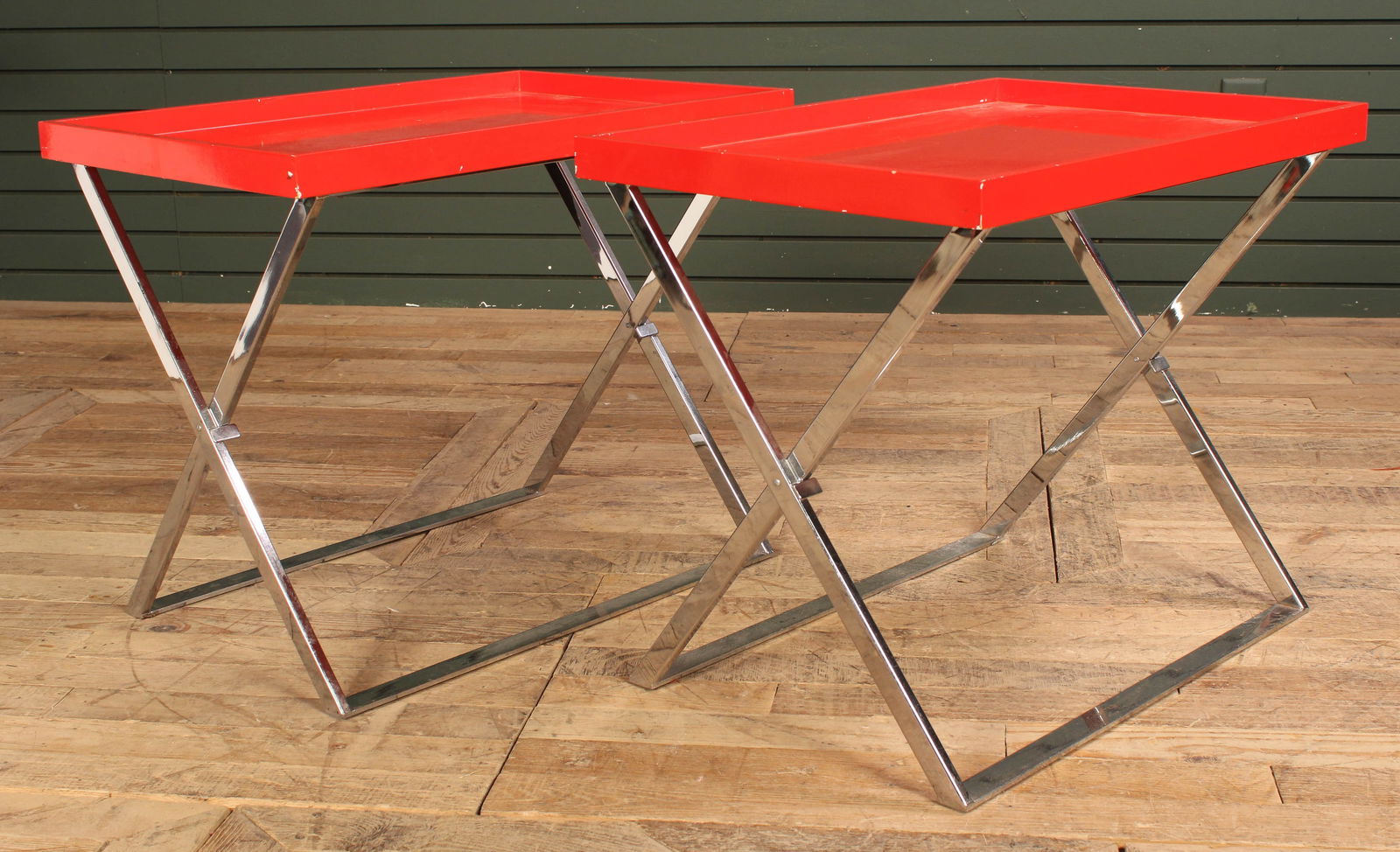 Pair Chrome and Lacquer Campaign Style Tables (1 of 6)