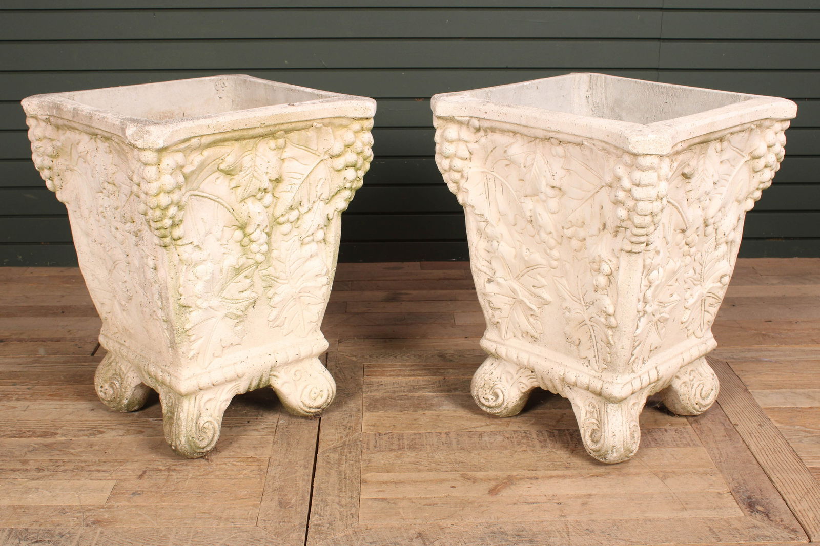 Pair Cast Stone Grapes Motif Garden Planters (1 of 7)