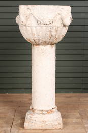 Marble Font On Pedestal, Ram Head Details