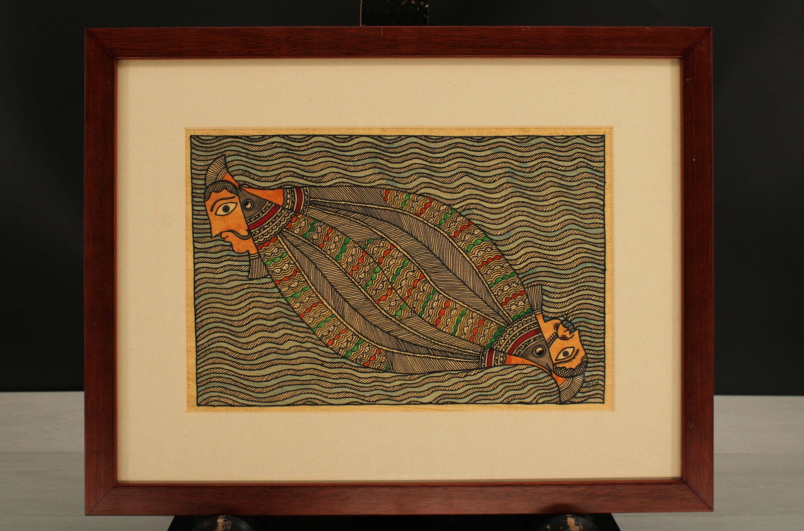 Madhubani Mithila Art- Signed Illegibly: Madhubani Mithila Art- Signed Illegibly. Katchni Style. Ink on paper. Size: 12"T x 15.5"W