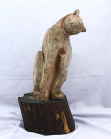 Abstract Modernist Carved Wood Cat Sculpture