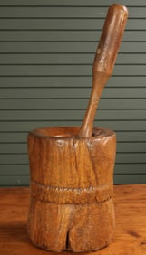 Floor Mortar & Pestle, Carved Timber