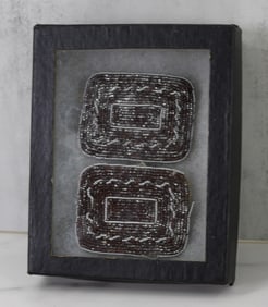 French Beaded Shoe Buckles in Shadow Box