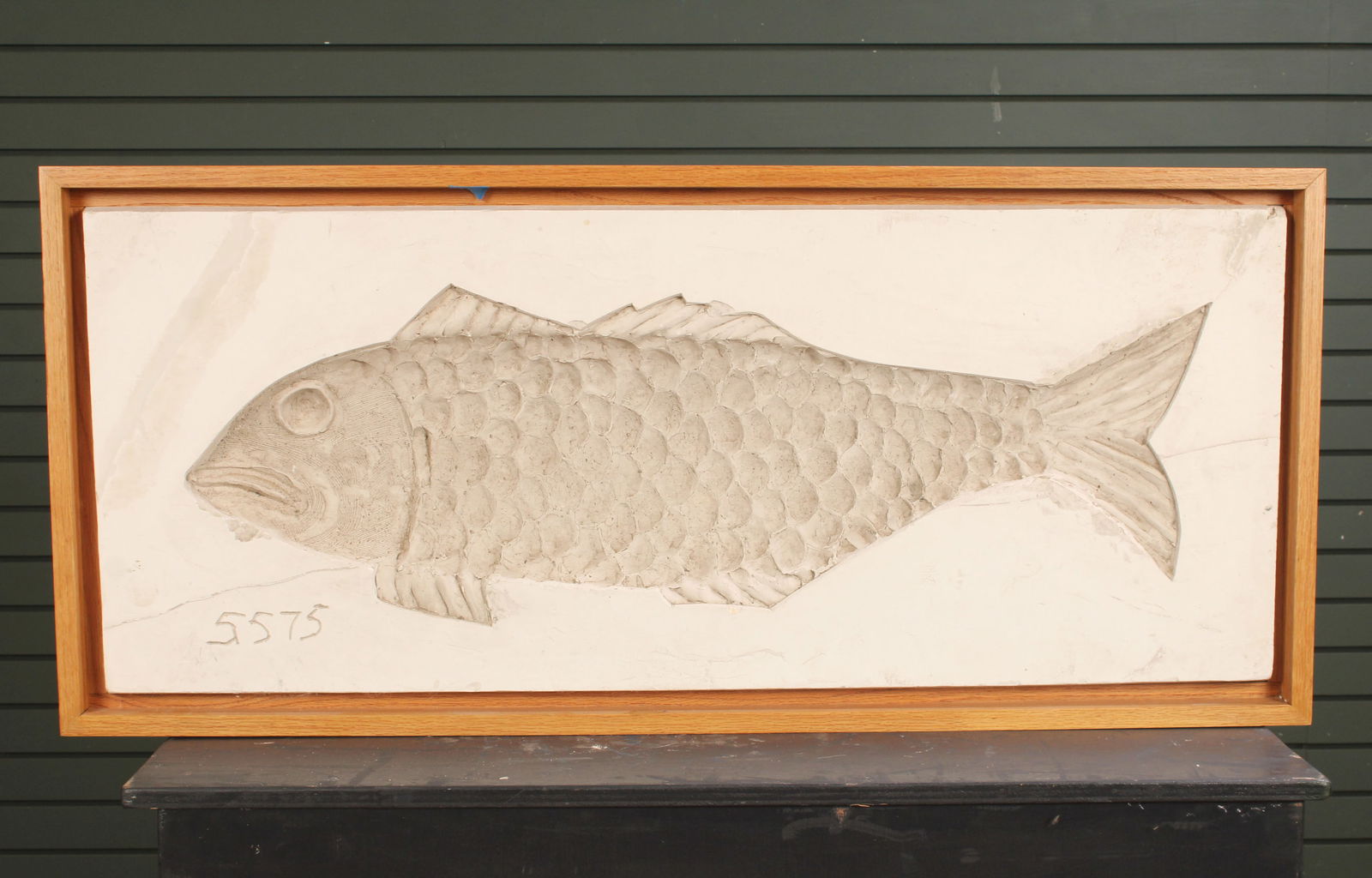 Fish Plaster Relief, IMO Roger Capron: Great scale modernist plaster relief of a fish, possibly cod. No signature, wood frame. IMO Roger Capron. Size: frame:20"H x 45"W x 5"D sight 17.5"H x 42.5"W