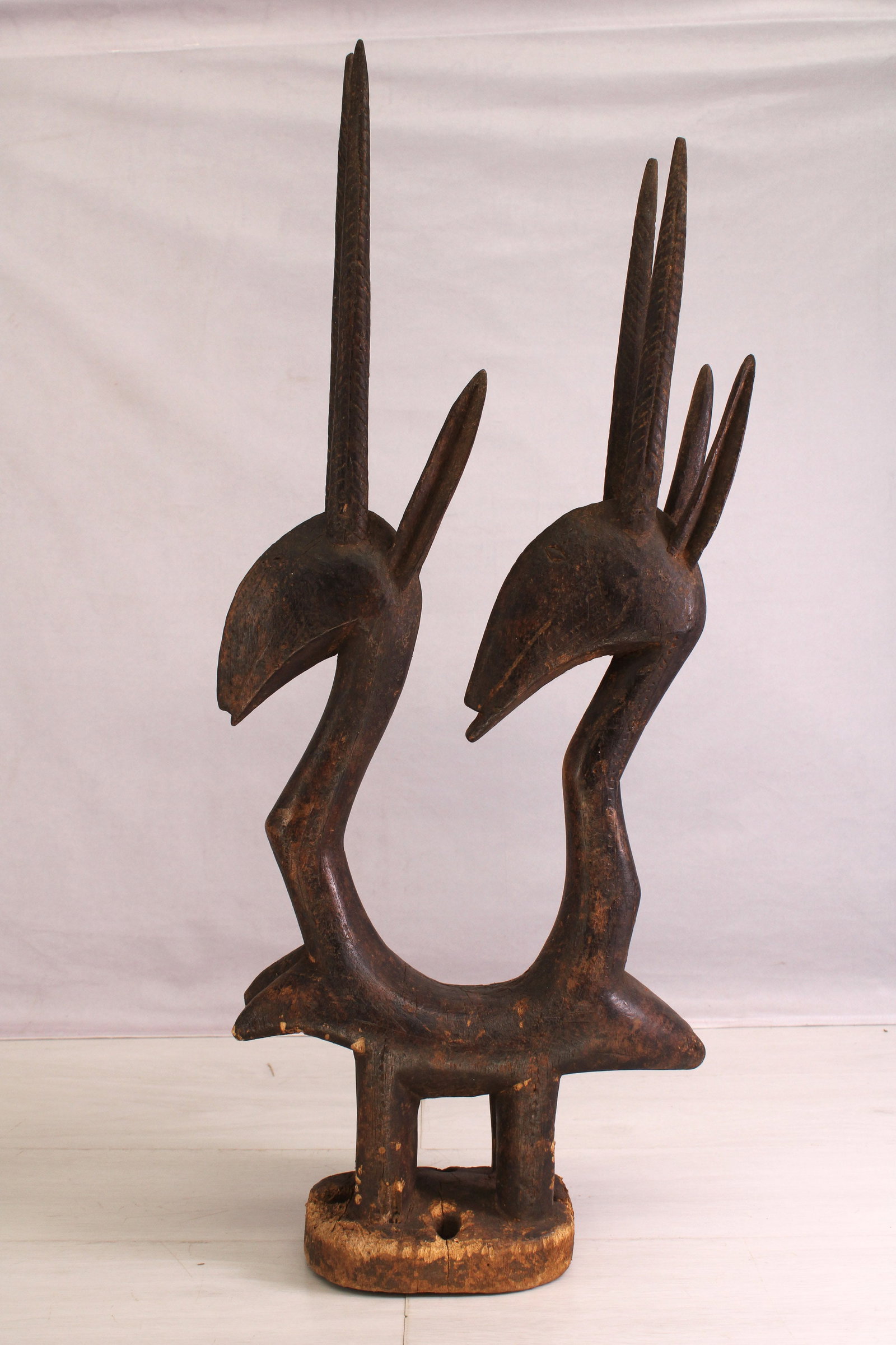 Mali, Bambara People, Chiwara Headdress: Mali Chiwara antelope form headdress, wood. Size: 31"T x 13"W x 5"D