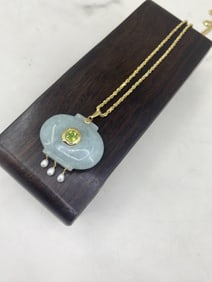 Jade Lantern Pendant on 14K Gold Chain