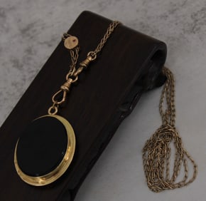 Pocket Watch Chain with Onyx Fob