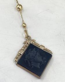 Onyx Glass Intaglio on 14K chain