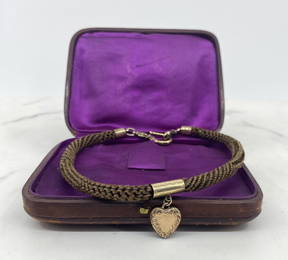 Victorian Hair Watch Chain with Gold Heart