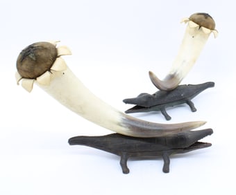 Horn and Iron Pin Cushion Pair