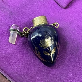 Glass Perfume Bottle Pendant, Blue & Gold