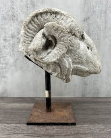 Cast Stone Ram's Head on Stand