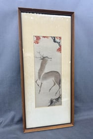Japanese Woodblock, A Deer Under A Maple Tree