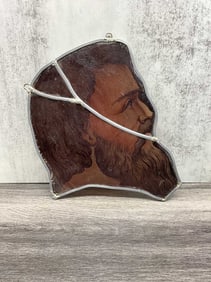 Antique Painted Glass Fragment, Portrait, Jesus