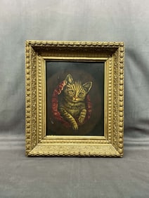 Cat In Their Bed, Oil On Board