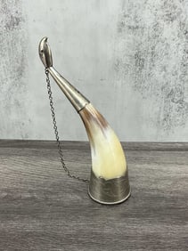 Viking Style Drinking Horn With Silver Trim