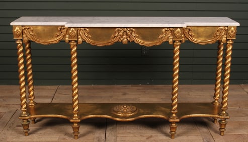 Barley Twist Console, Gold With Marble Top