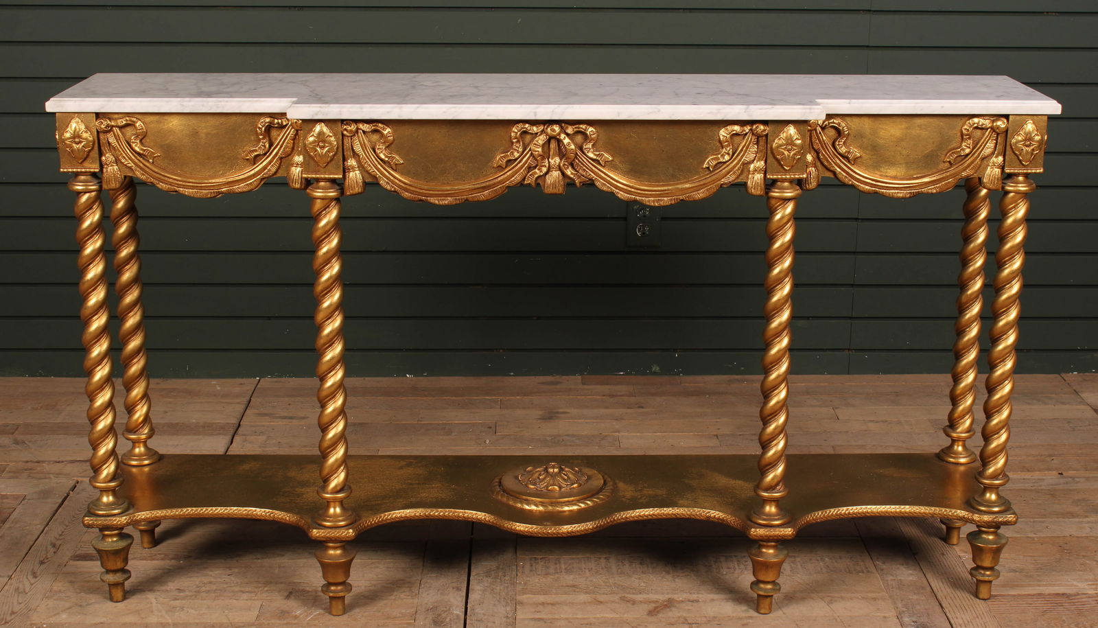 Barley Twist Console, Gold With Marble Top (1 of 11)