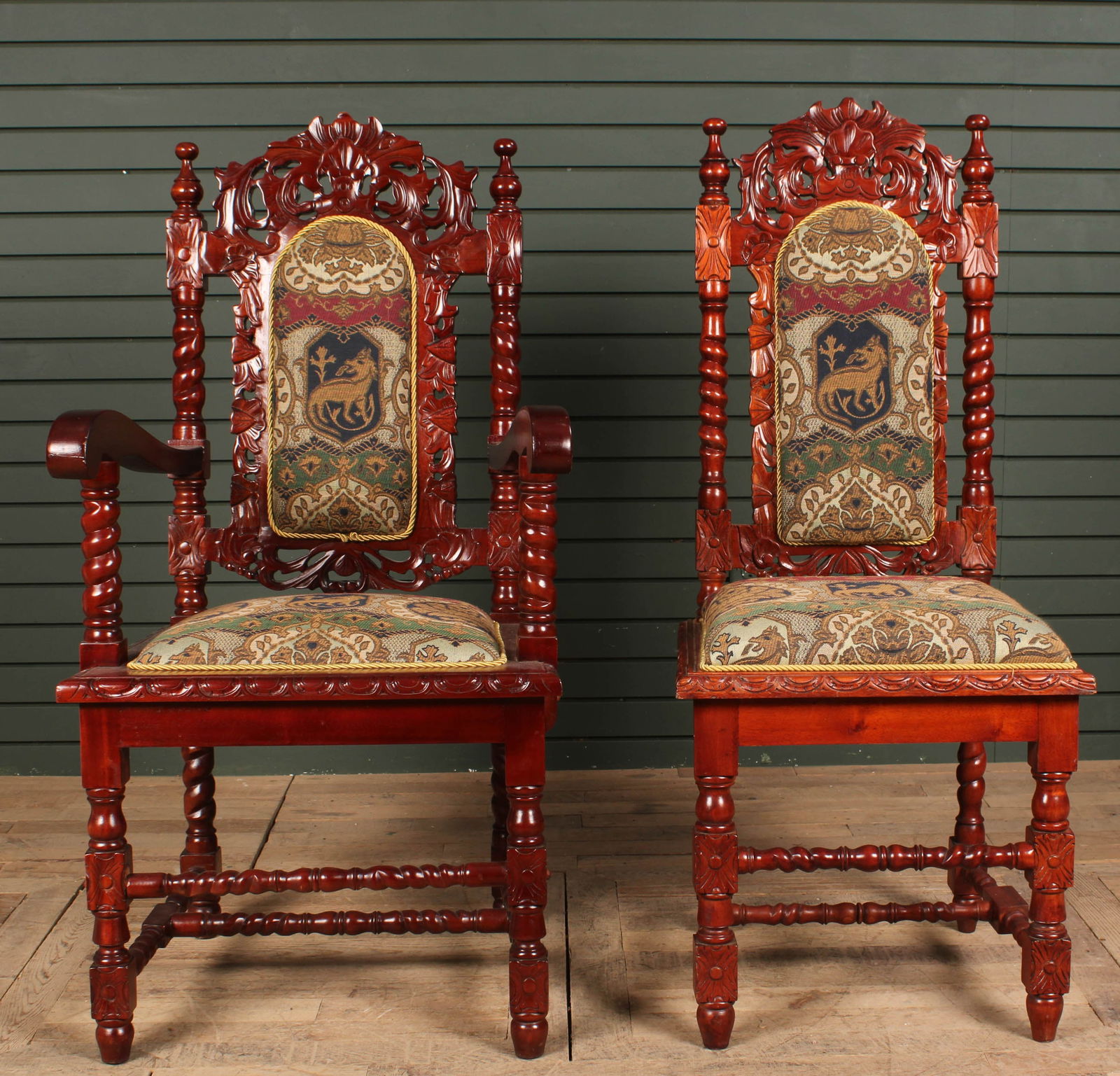 His and Hers Set Gothic Revival Upholstered Chairs (1 of 7)