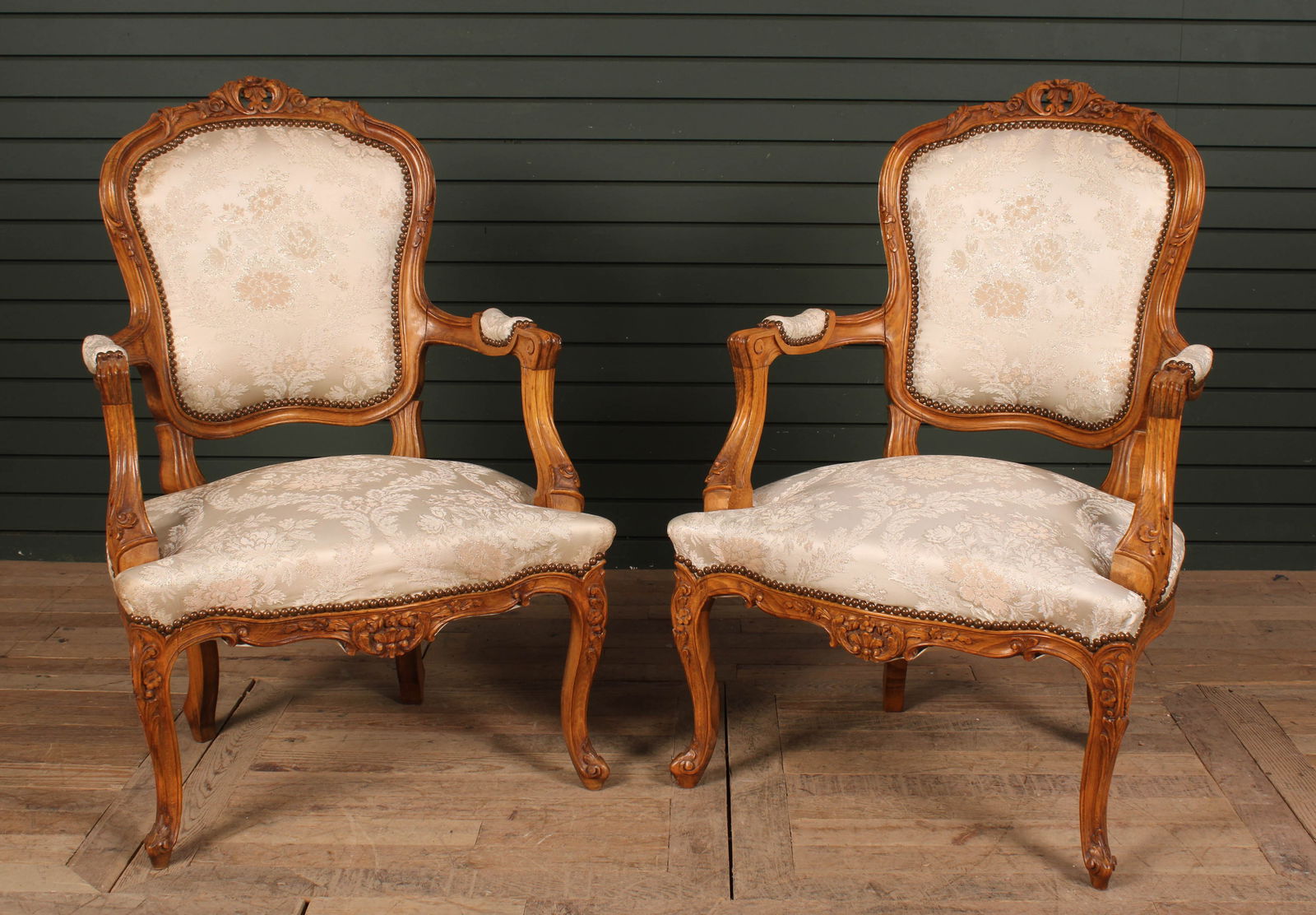 Pair Louis XV Style Chairs, Upholstered (1 of 9)