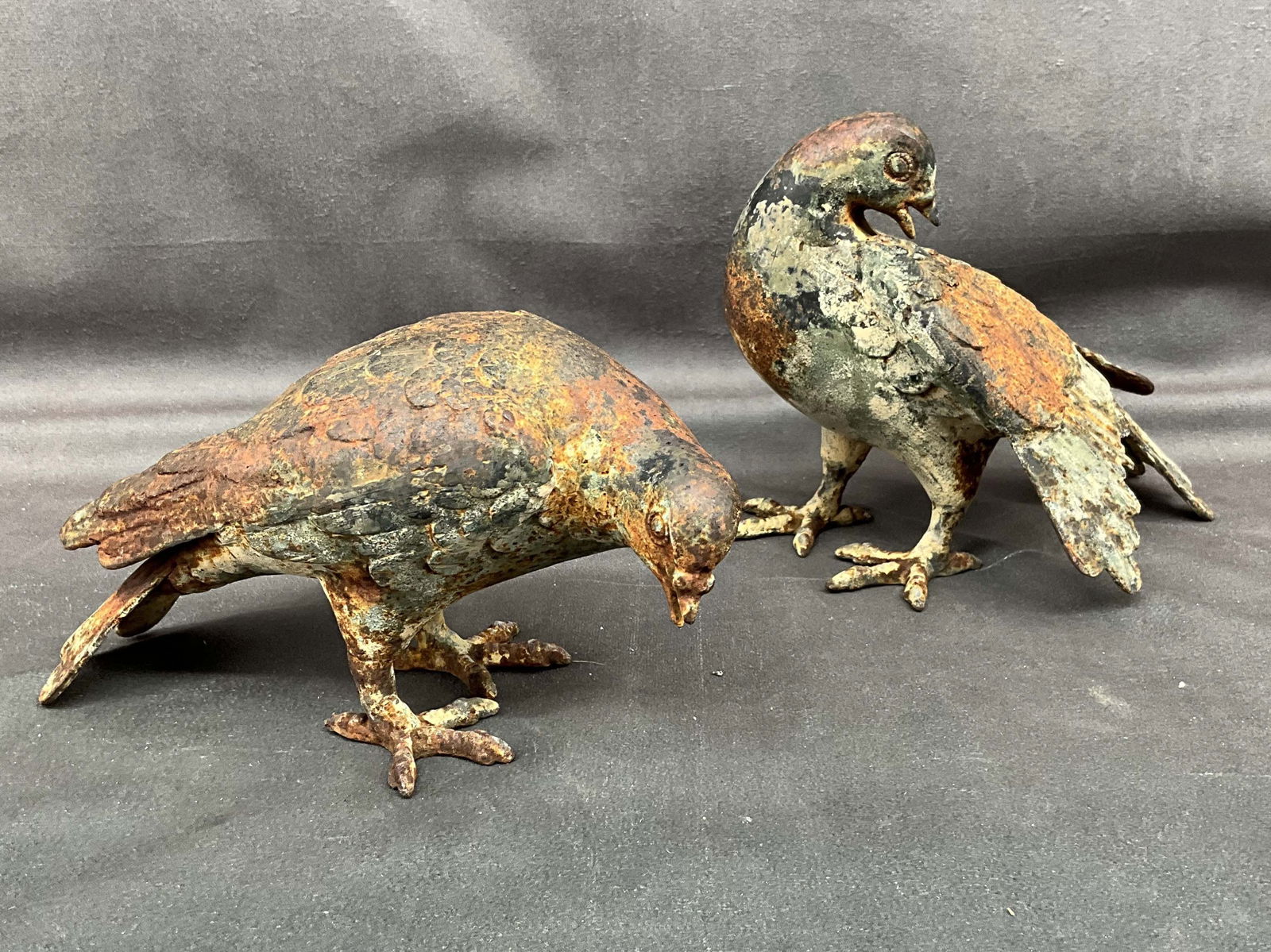 Pair Figural Cast Iron Pigeons, Garden Decor (1 of 8)