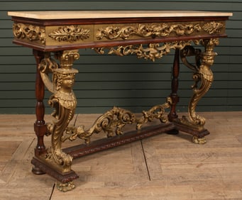 Travertine Top Figural Console