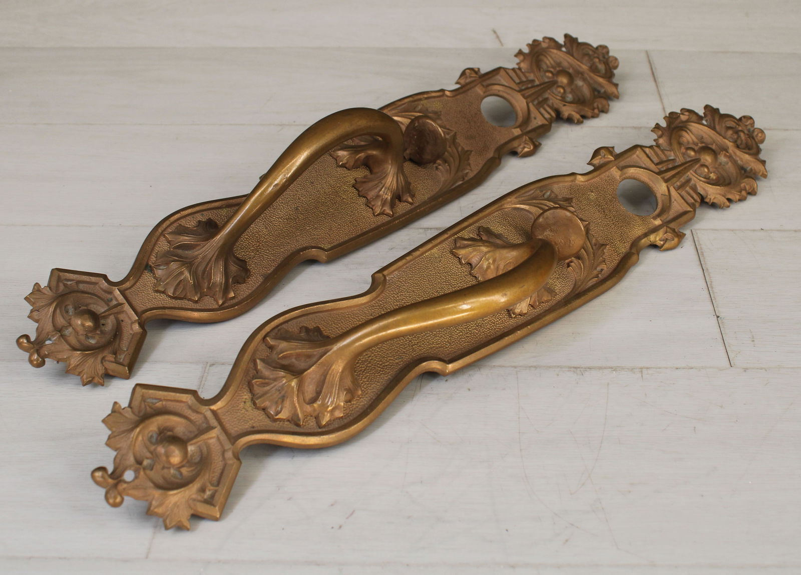 Vintage Art Nouveau Style Door Handle Plates: Vintage Art Nouveau Style Door Handle Plates. Brass. Size: 21"T x 3.5"W x 2.5"D