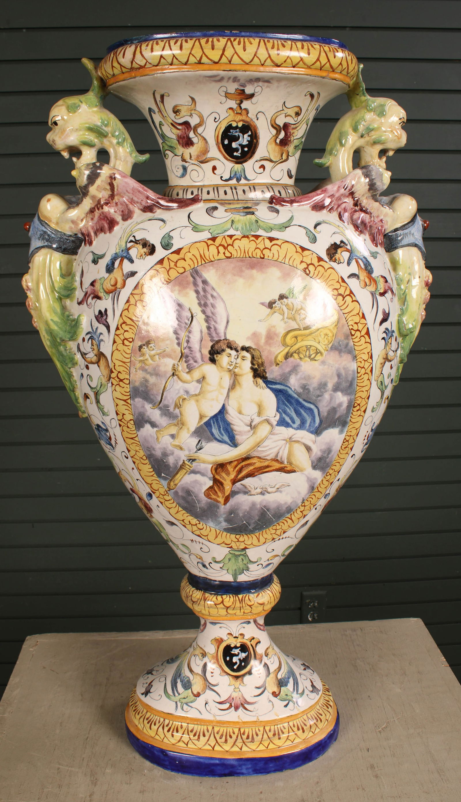 Italian Faience Style Pottery Urn, 30" (1 of 13)
