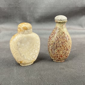2 Carved Fossil Snuff Bottles