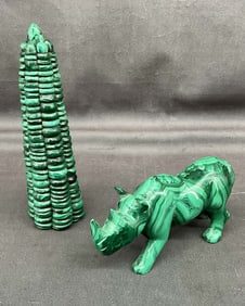 Carved Malachite, Rhino & Corn