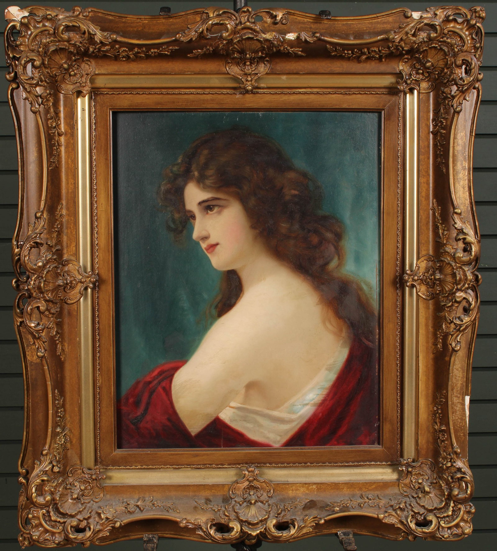 Portrait Of A Lady, Gilt Frame: Antique oil portrait on board, gilt frame, unsigned. Size: frame 31"H x 27"W sight 19.5"H x 15.5"W