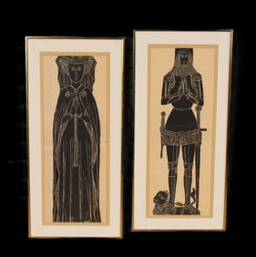 2 Renaissance Style Grave Tomb Rubbings