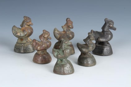 6 Antique Bronze Burmese Opium Weights