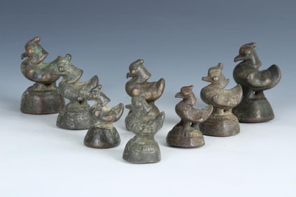 8 Antique Bronze Burmese Opium Weights