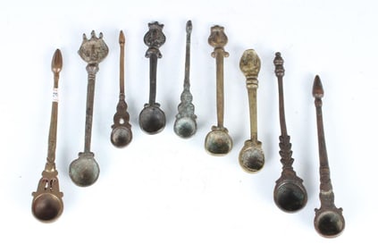 9 Antique Bronze Puja Spoons