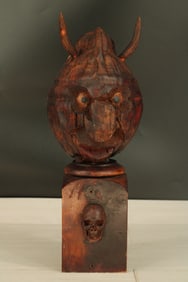 Carved Wood Altar Statue, Horned God
