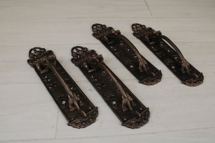 4 Figural Cast Iron Dragon Door Handles
