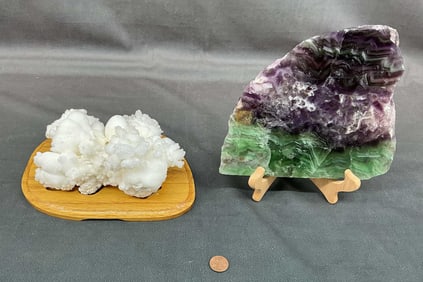 Aragonite On Base & Fluorite Slab