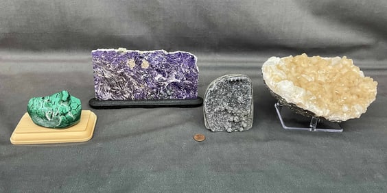 Stilbite, Galaxy Amethyst, Malachite, & Charoite