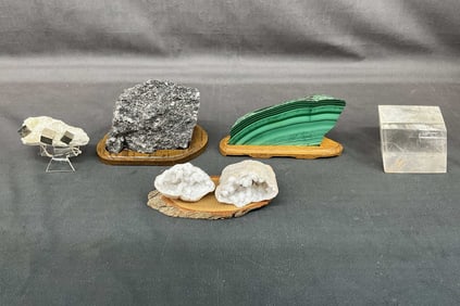 Malachite, Pyrite, Optical Calcite