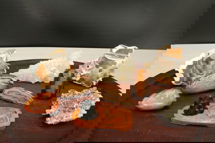 Coral Agate, Amber, Pyrite On Quartz