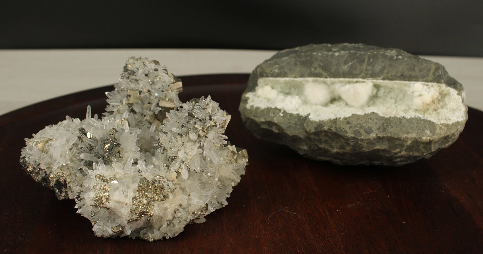 Quartz on Pyrite, Okenite Geode (1 of 13)