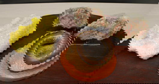 Grey Druzy Geode, Coprolite, Sulfur