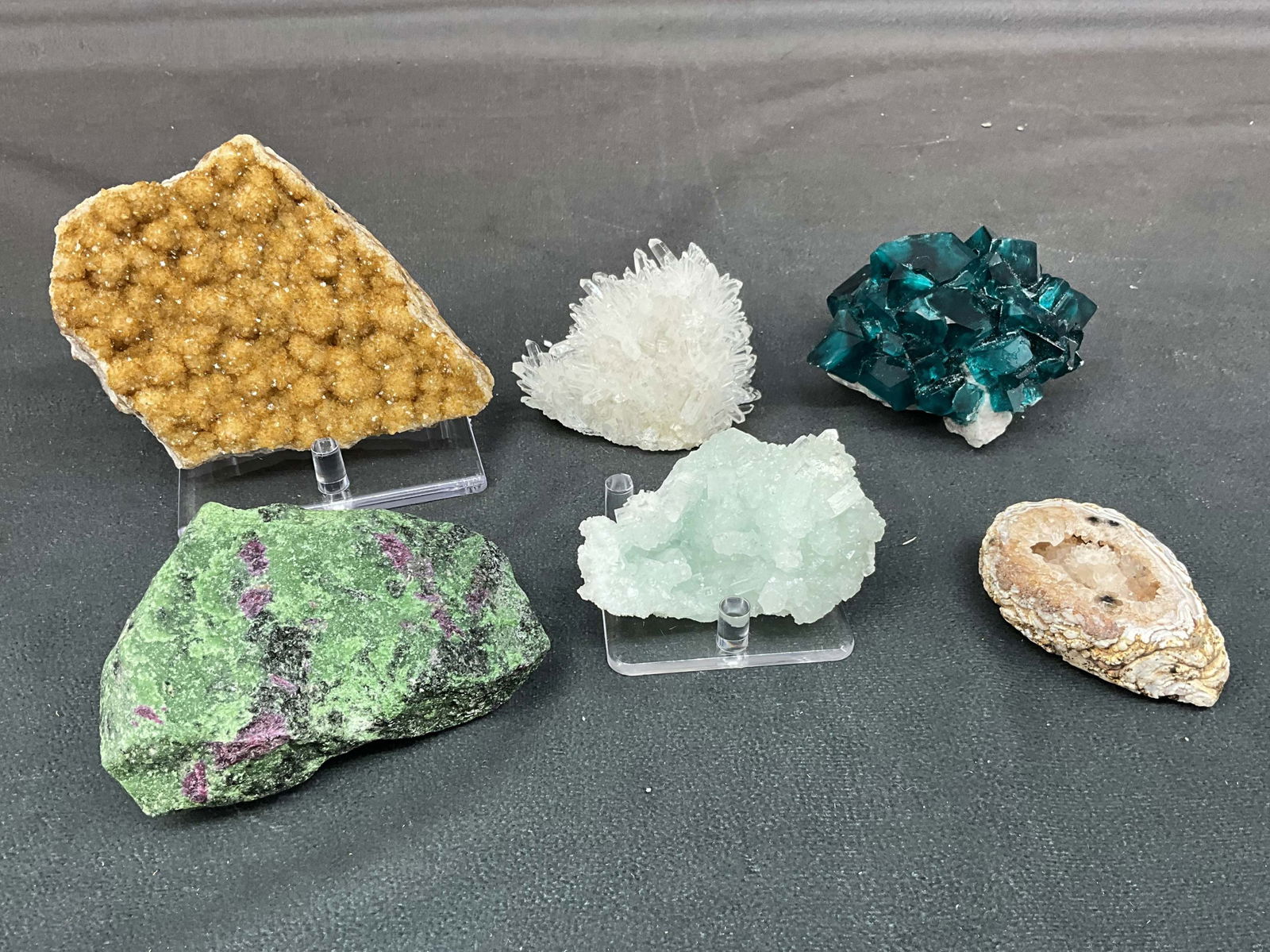 Quartz, Citrine, Prehenite on Apophyllite (1 of 19)