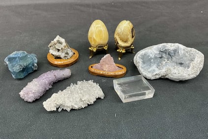 Celestite Geode, Optical Calcite, Rose Quartz