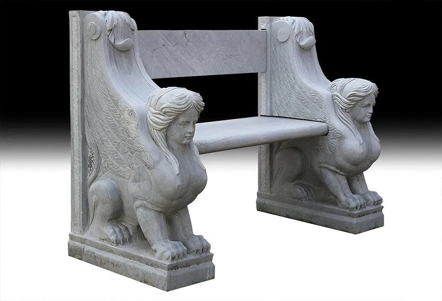 Carved Marble Sphinx Garden Bench
