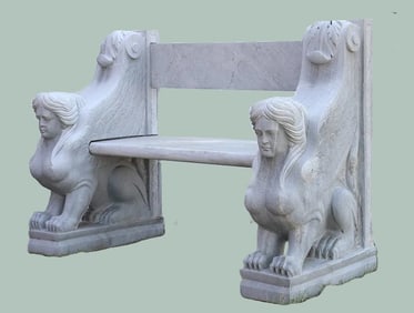 Carved Marble Sphinx Estate Garden Bench