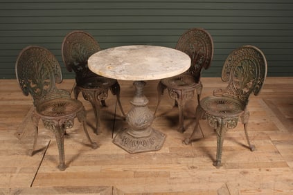 Antique Victorian Style Garden Table, Chairs Suite